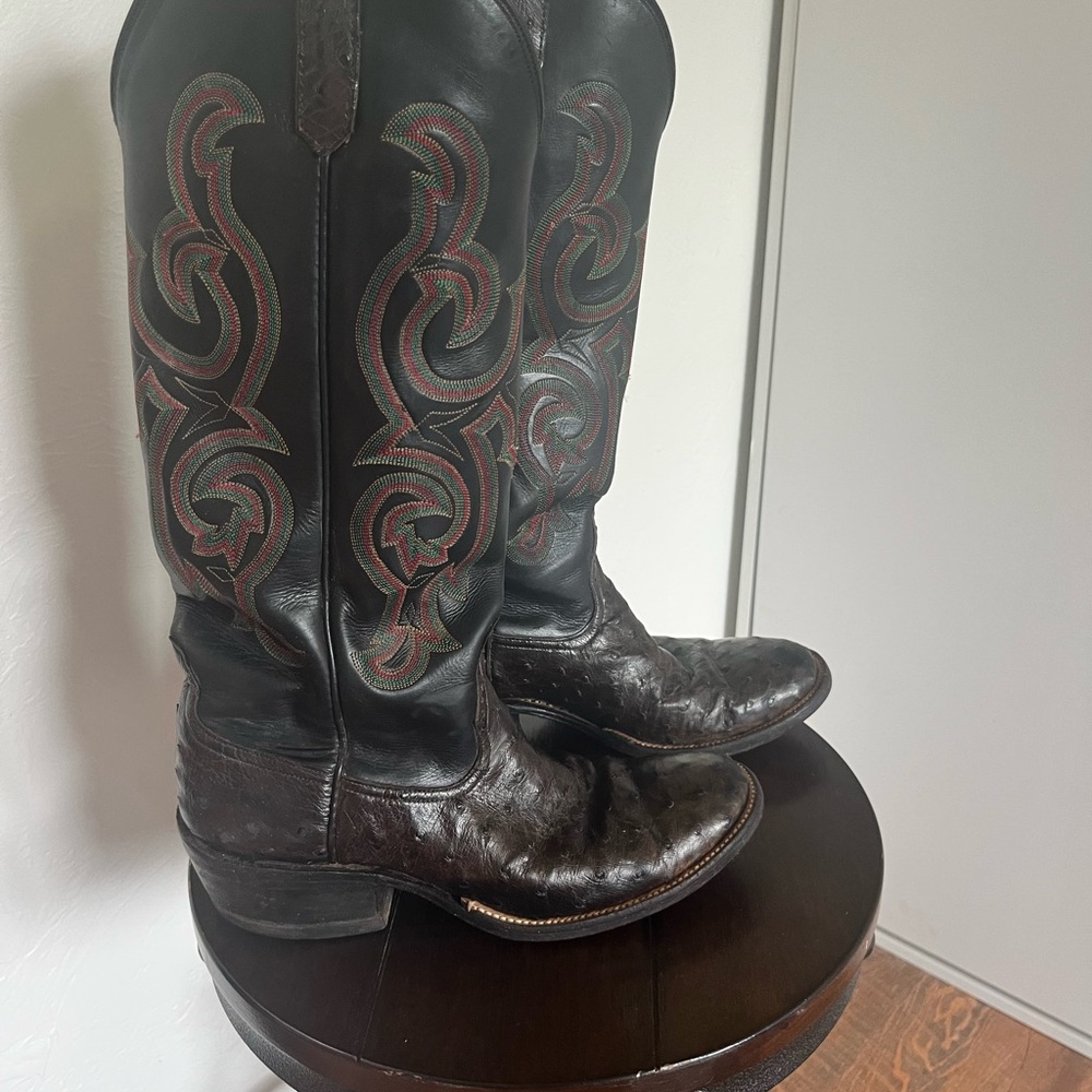 Rios of Mercedes Chocolate Brown Full Quill Ostrich Cowboy Boots 8D